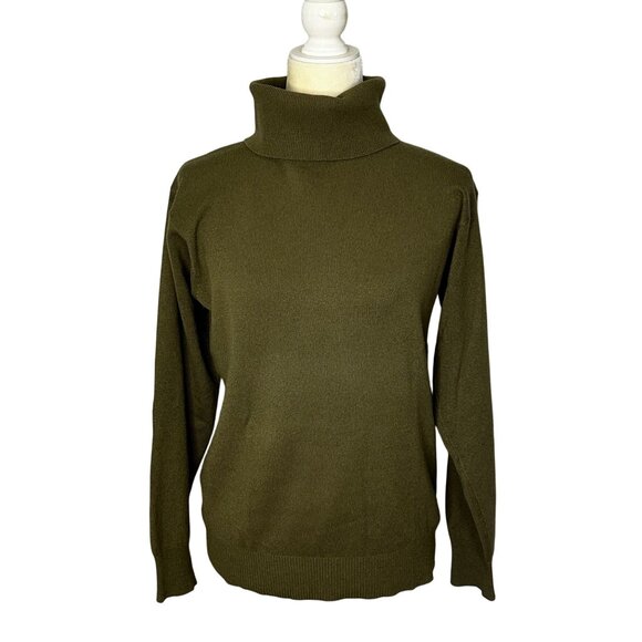 Vintage 100% Cashmere Turtleneck Sweater Small Green Classic Soft Country Shop - Picture 1 of 8